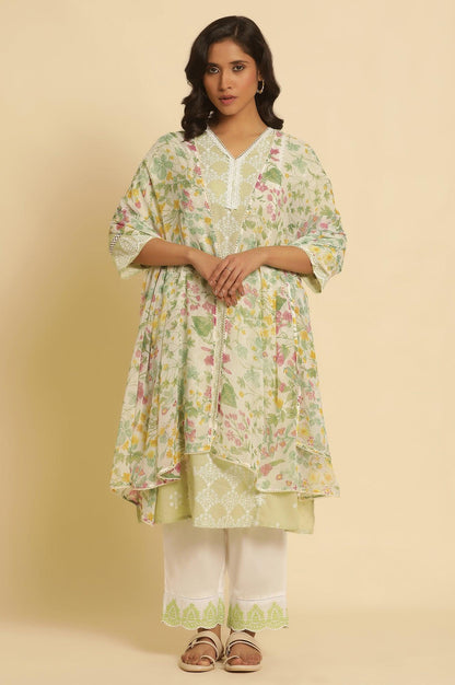 White Chiffon Kurta With Floral Print - wforwoman