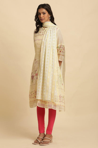 Yellow Floral Printed Cotton Dupatta - wforwoman