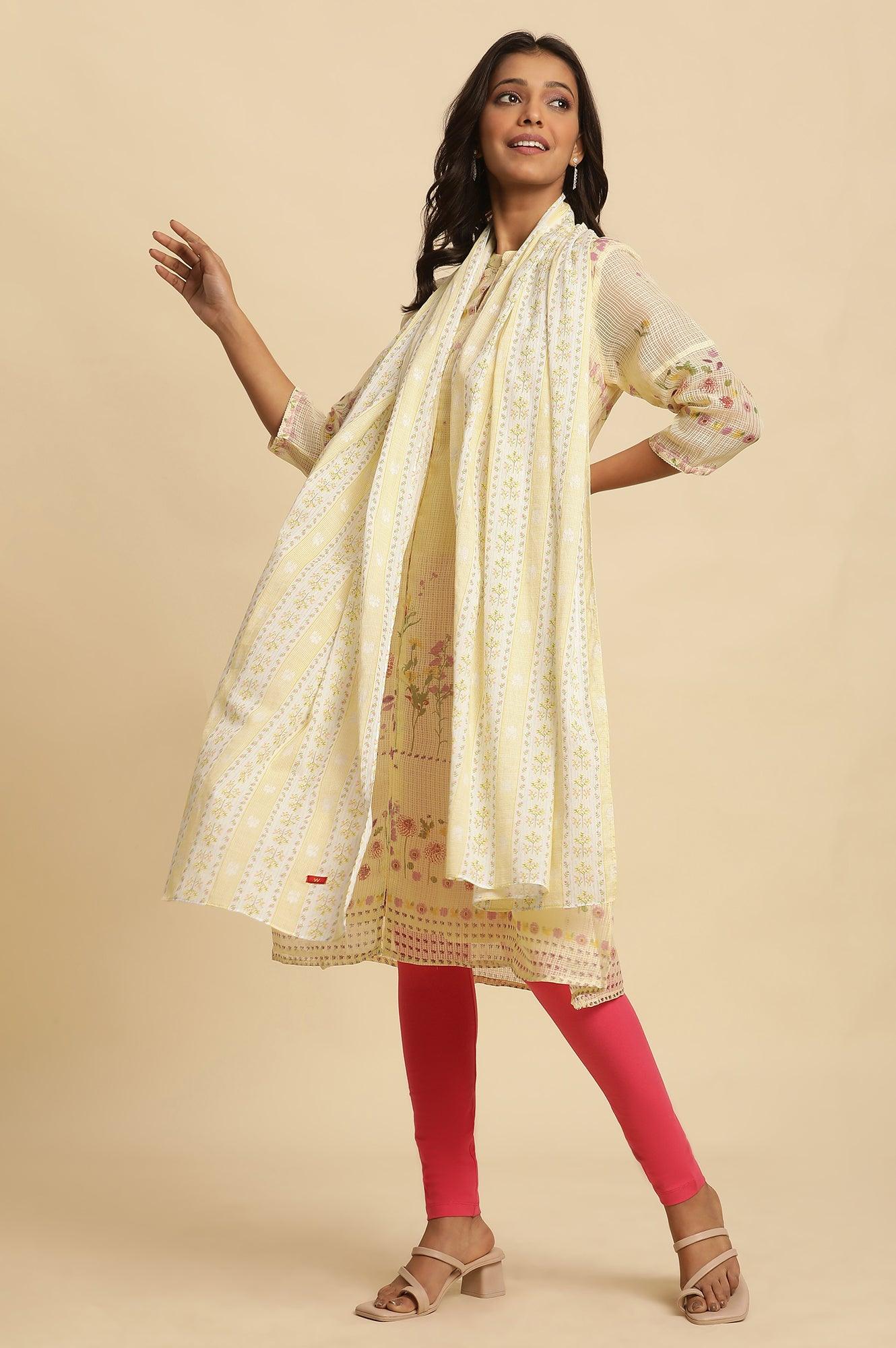 Yellow Floral Printed Cotton Dupatta - wforwoman