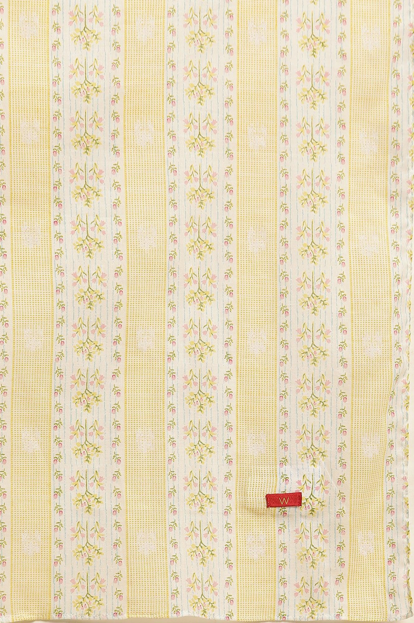 Yellow Floral Printed Cotton Dupatta - wforwoman