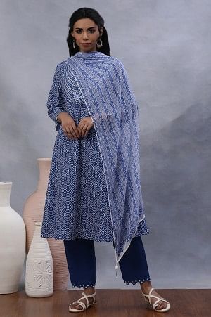 White And Blue Printed Dupatta