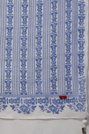 White And Blue Printed Dupatta