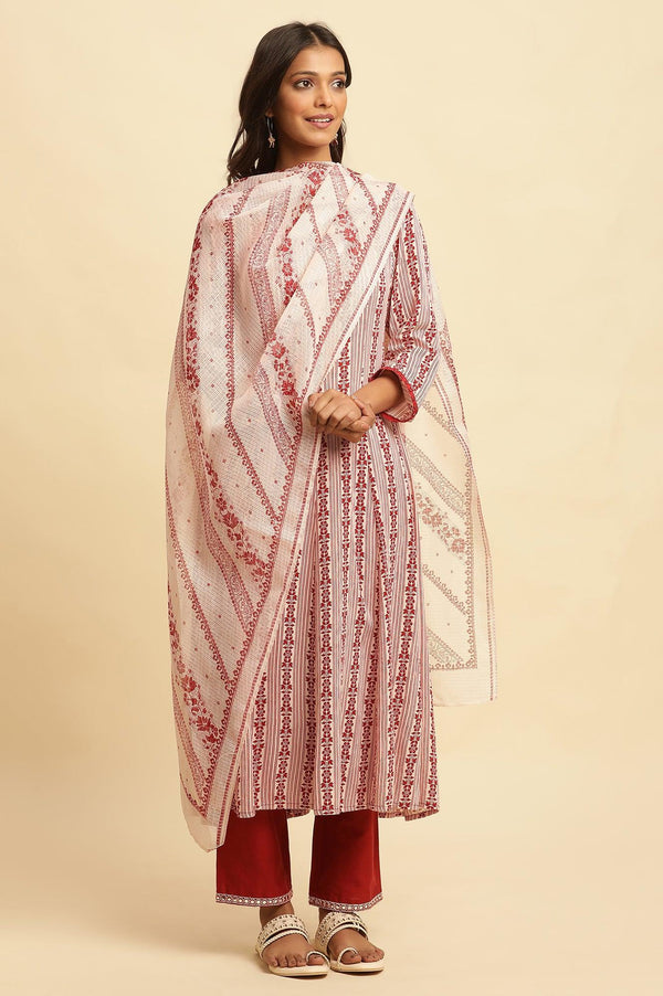 White And Red Printed Kota Dupatta