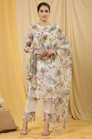 White Organza Floral Printed Dupatta