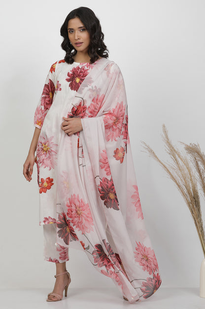 White Bold Floral Printed Dupatta