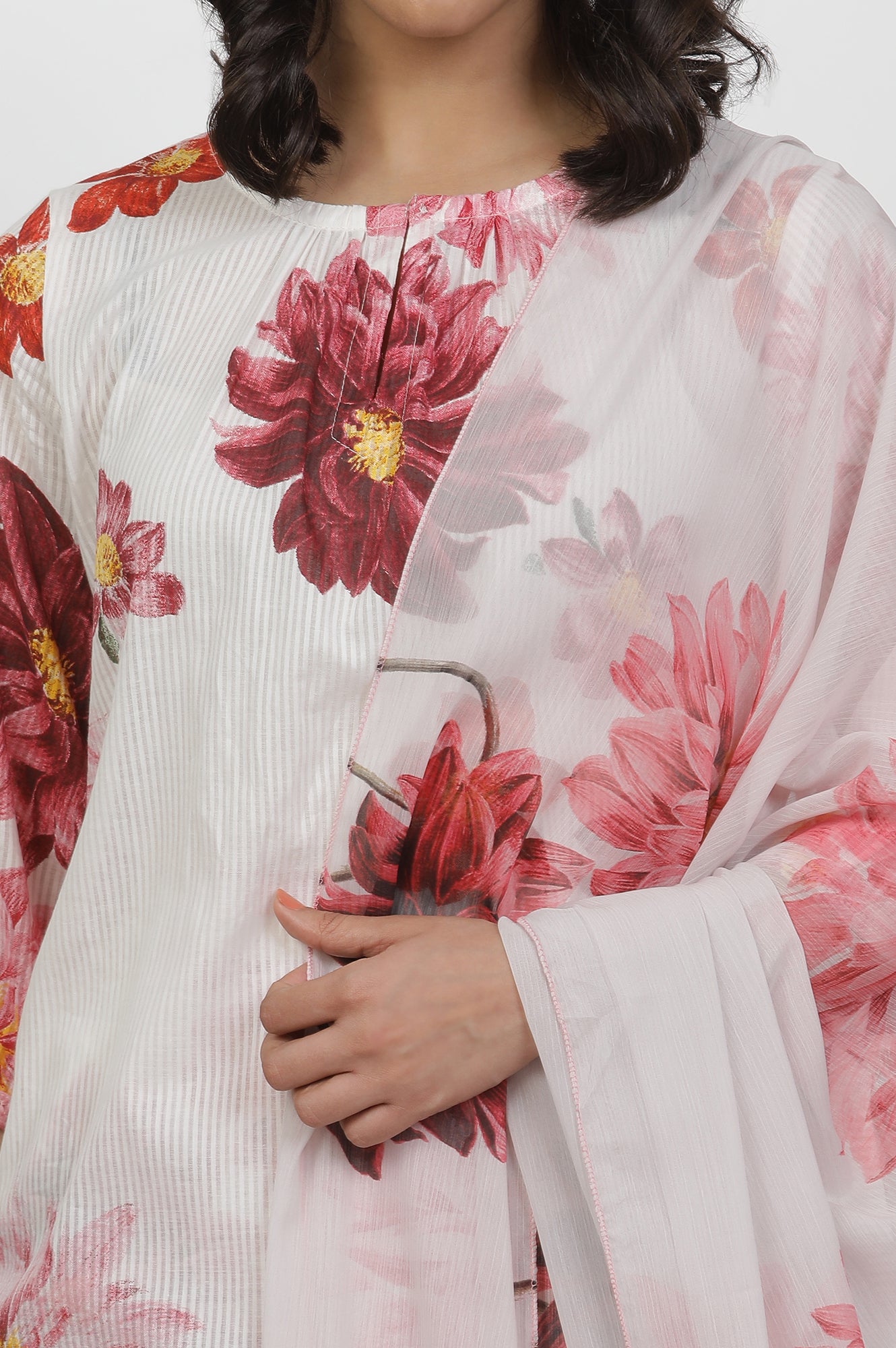 White Bold Floral Printed Dupatta