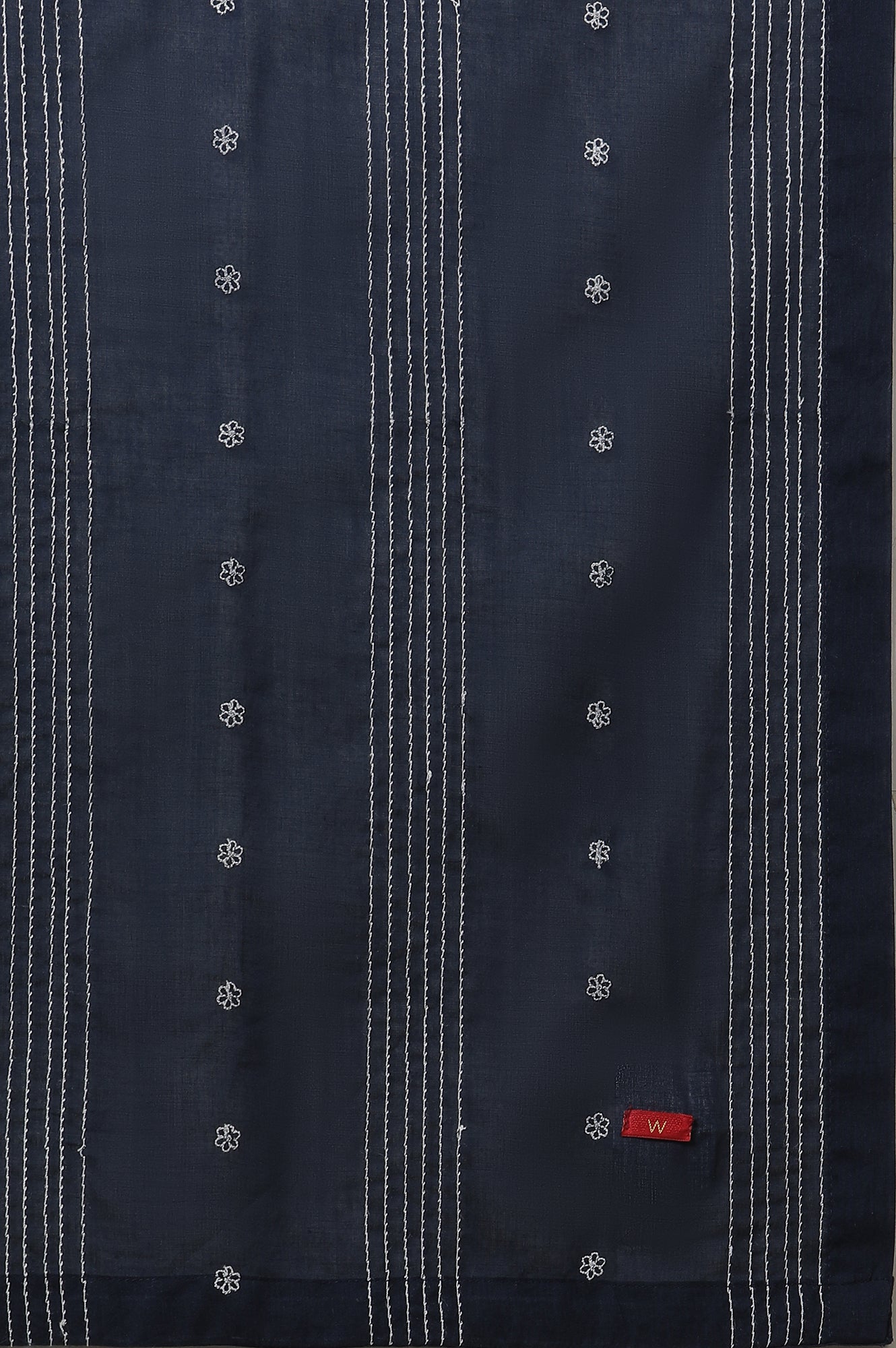 Navy Blue Embroidered Cotton Dupatta
