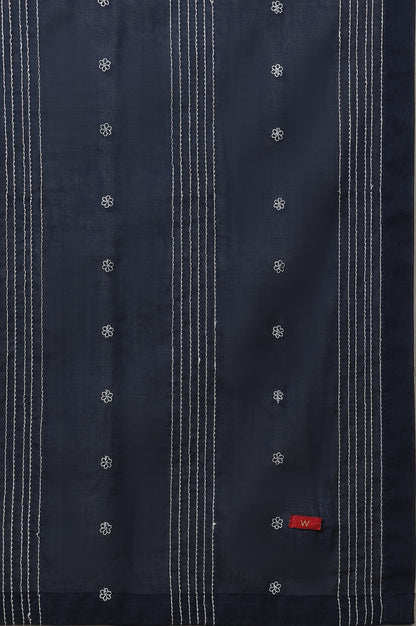 Navy Blue Embroidered Cotton Dupatta