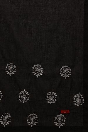 Black Floral Embroidered Cotton Dupatta - wforwoman