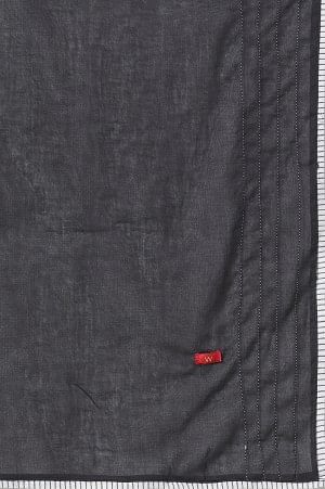 Black Cotton Dupatta With Stitchline Embroidery