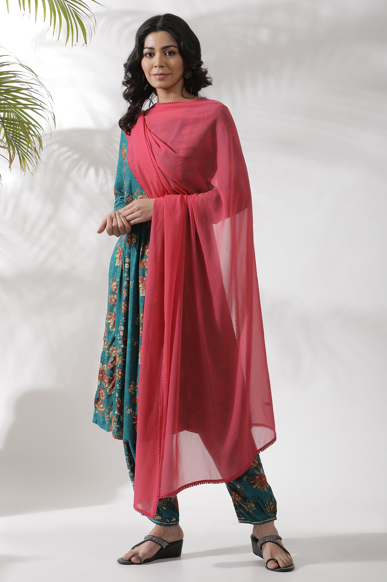 Hot Pink Mukaish Chiffon Dupatta