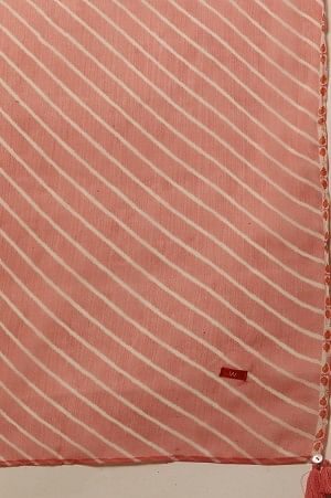 Coral Pink Chiffon Dupatta With Lehariya Stripe Print