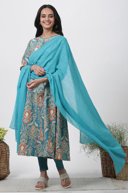 Aqua Blue Solid Dupatta