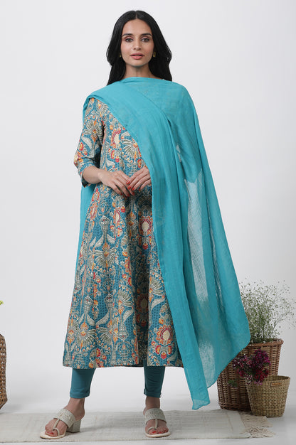 Aqua Blue Solid Dupatta