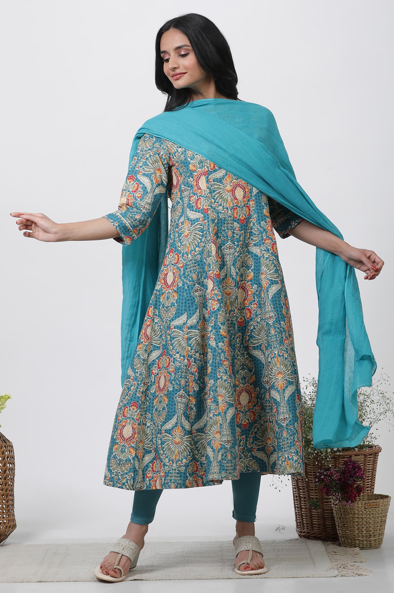 Aqua Blue Solid Dupatta