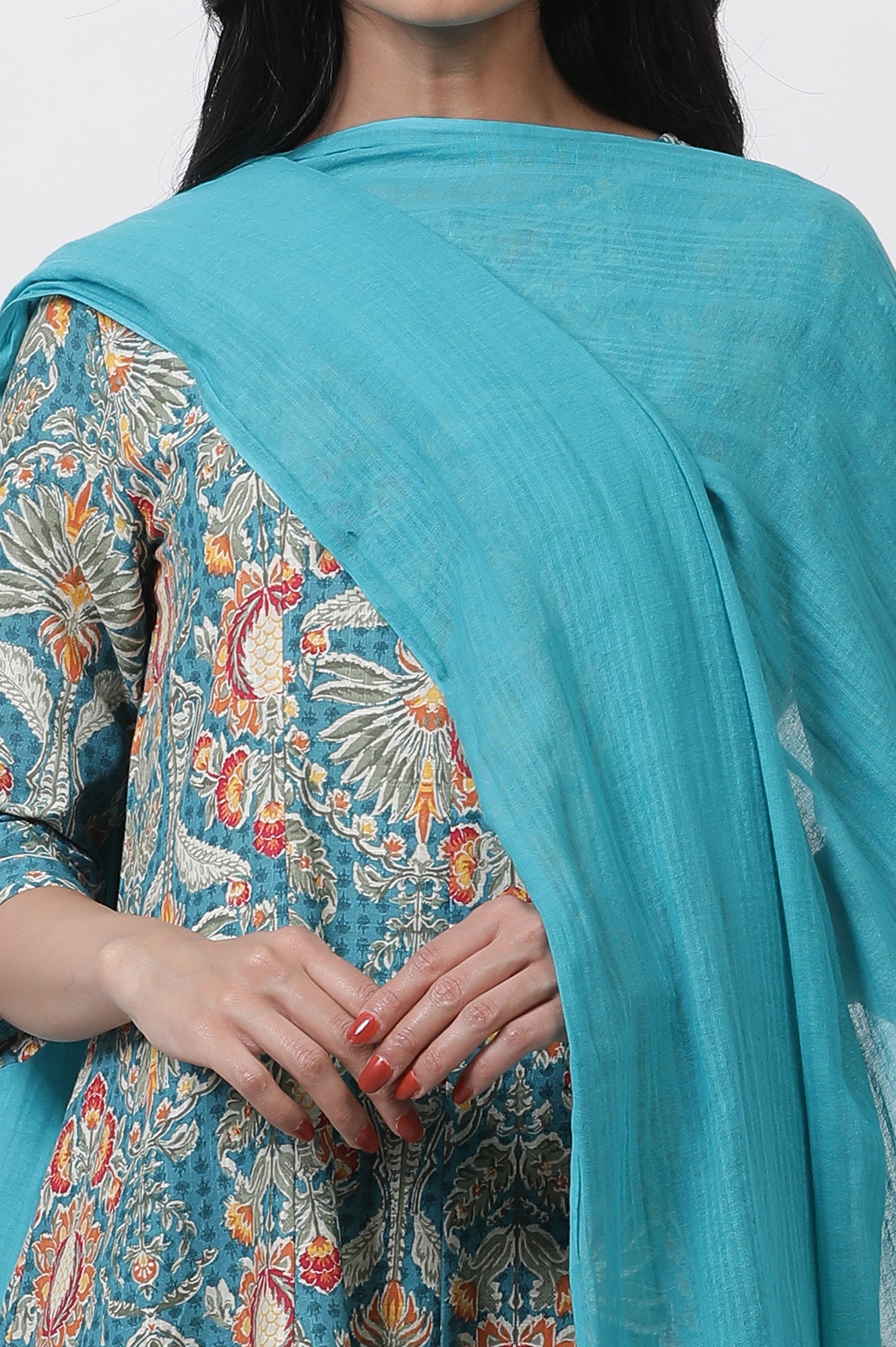 Aqua Blue Solid Dupatta