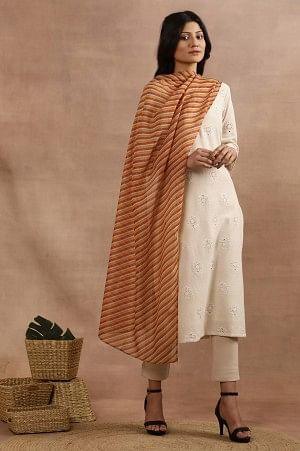 Multi-Coloured Stripe Printed Kota Dupatta - wforwoman