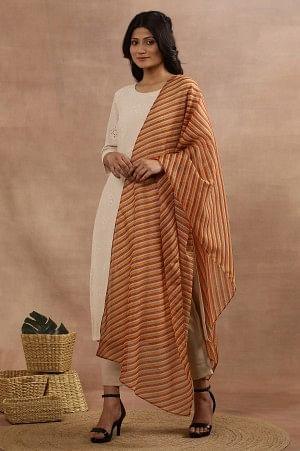 Multi-Coloured Stripe Printed Kota Dupatta - wforwoman