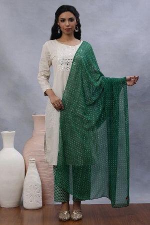 Green Geometrical Printed Dupatta - wforwoman