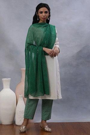 Green Geometrical Printed Dupatta - wforwoman