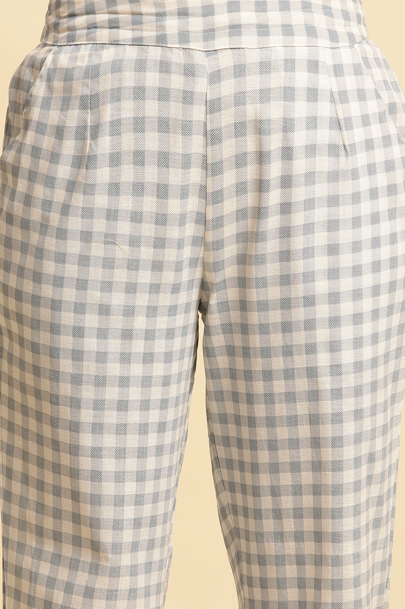 Blue And White Checker Printed Kurta And Pants Set