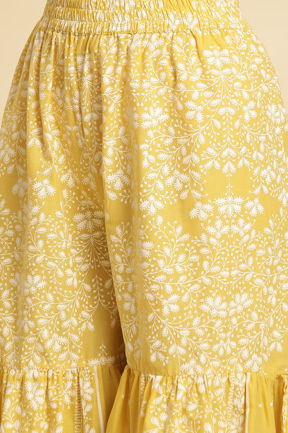 Yellow Chikankari Embroidered Kurta, Sharara And Dupatta Set