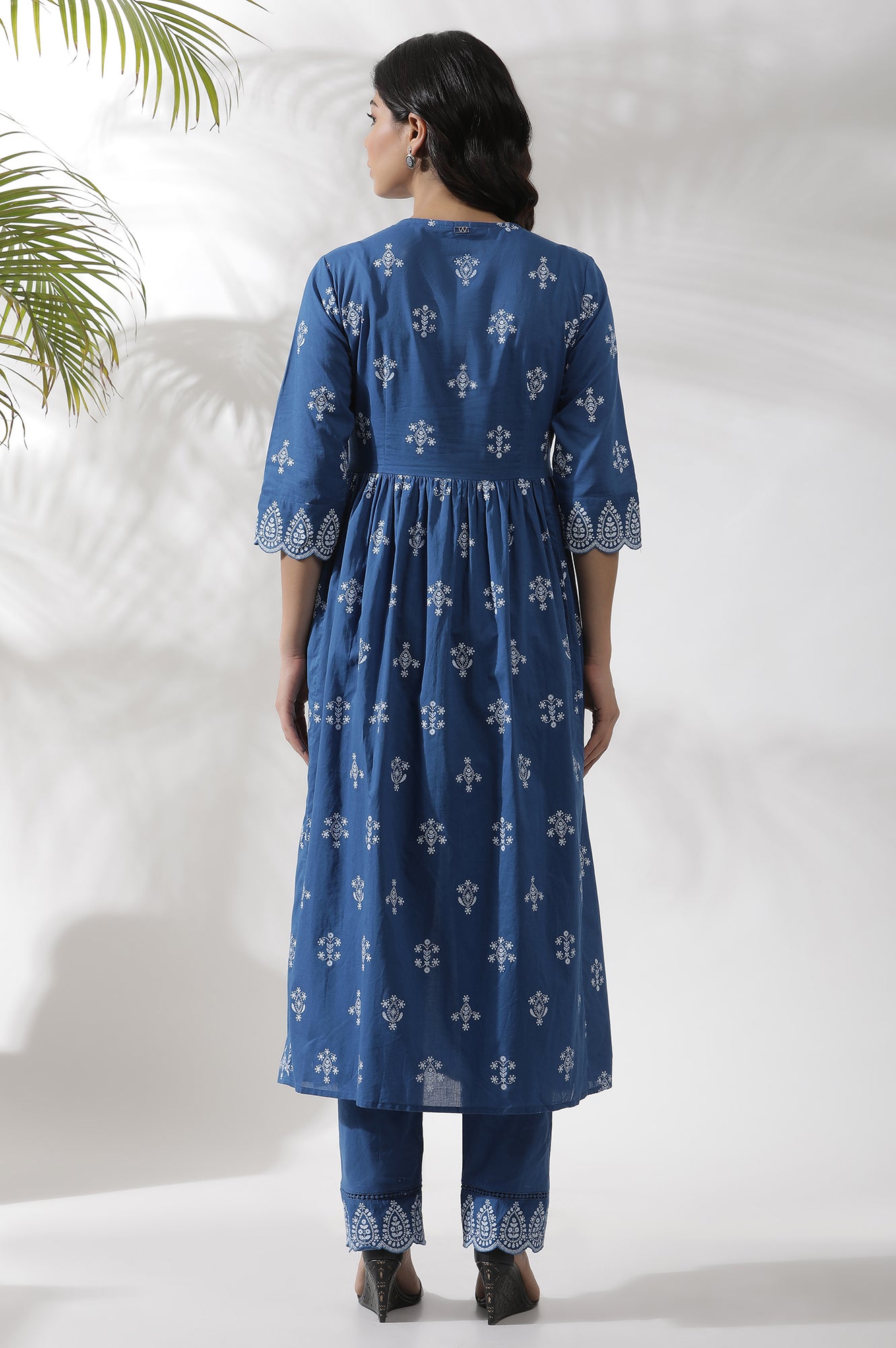 Blue Floral Printed Gathered Kurta And Pants Set