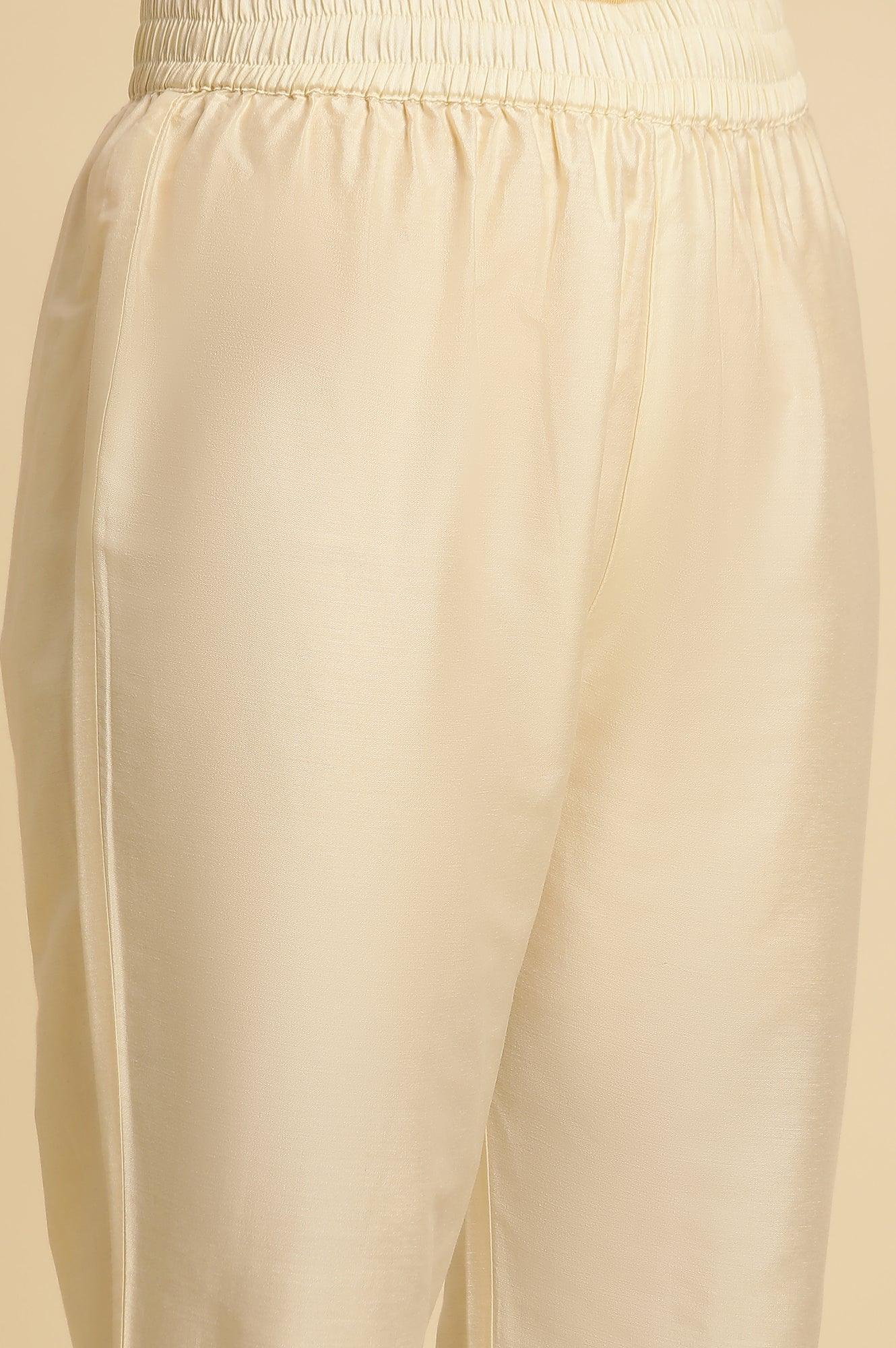 White Sleeveless Printed Flared Kurta, Pants And Dupatta Set - wforwoman