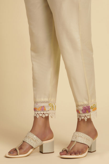 Cream Floral Printed Panelled Kurta, Pants And Dupatta Set