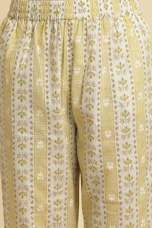 Yellow And Ecru A-Line Printed Kurta, Pants And Dupatta Set - wforwoman