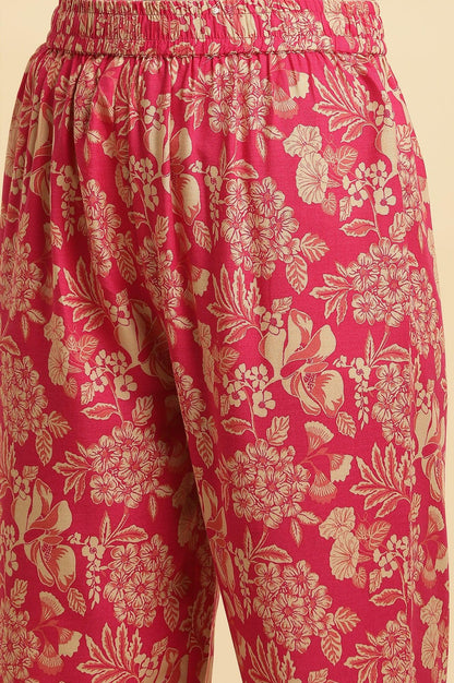 Pink Floral Printed A-Line Kurta, Pants And Dupatta Set - wforwoman