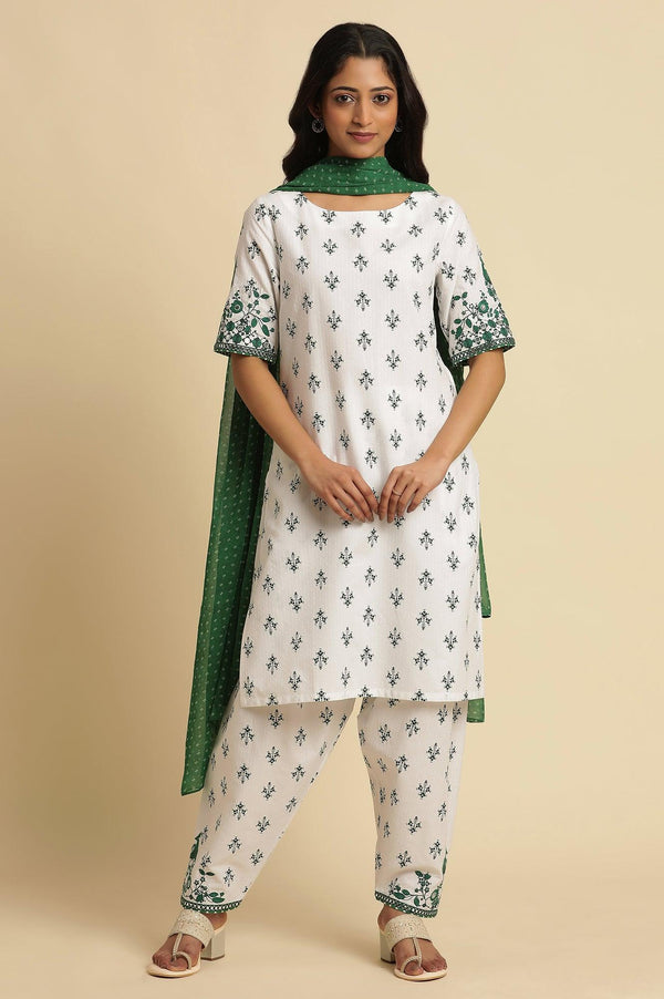 White Embroidered Kurta, Salwar and Dupatta Set