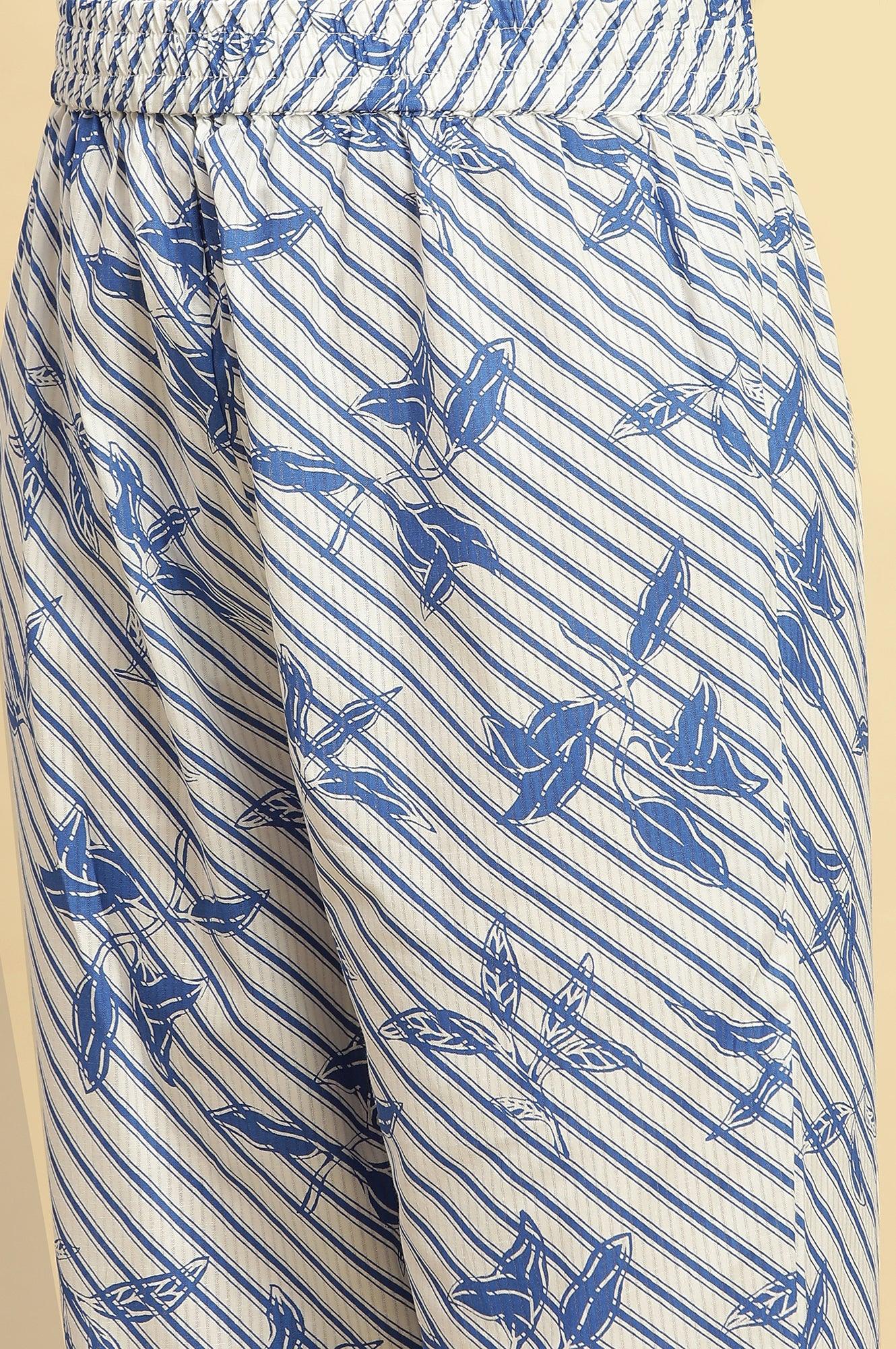 Blue Leaf Printed Straight Kurta And Pants Set - wforwoman