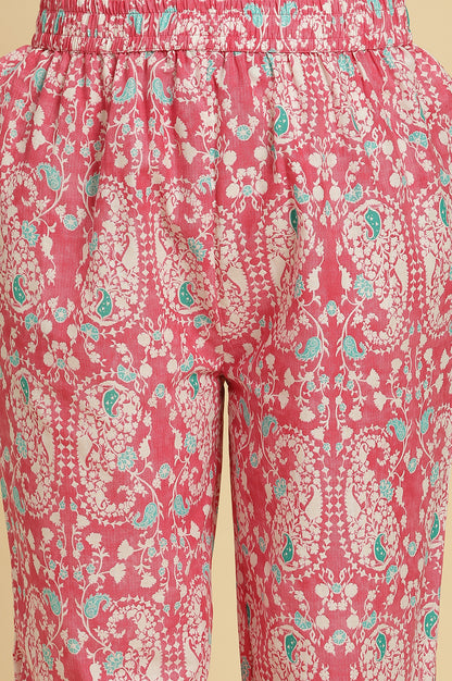 Pink Paisely Printed Coordinated Kurta, Pants And Dupatta Set