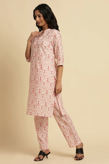 Light Pink Floral Printed Kurta, Pants And Dupatta Set