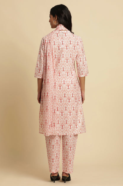 Light Pink Floral Printed Kurta, Pants And Dupatta Set