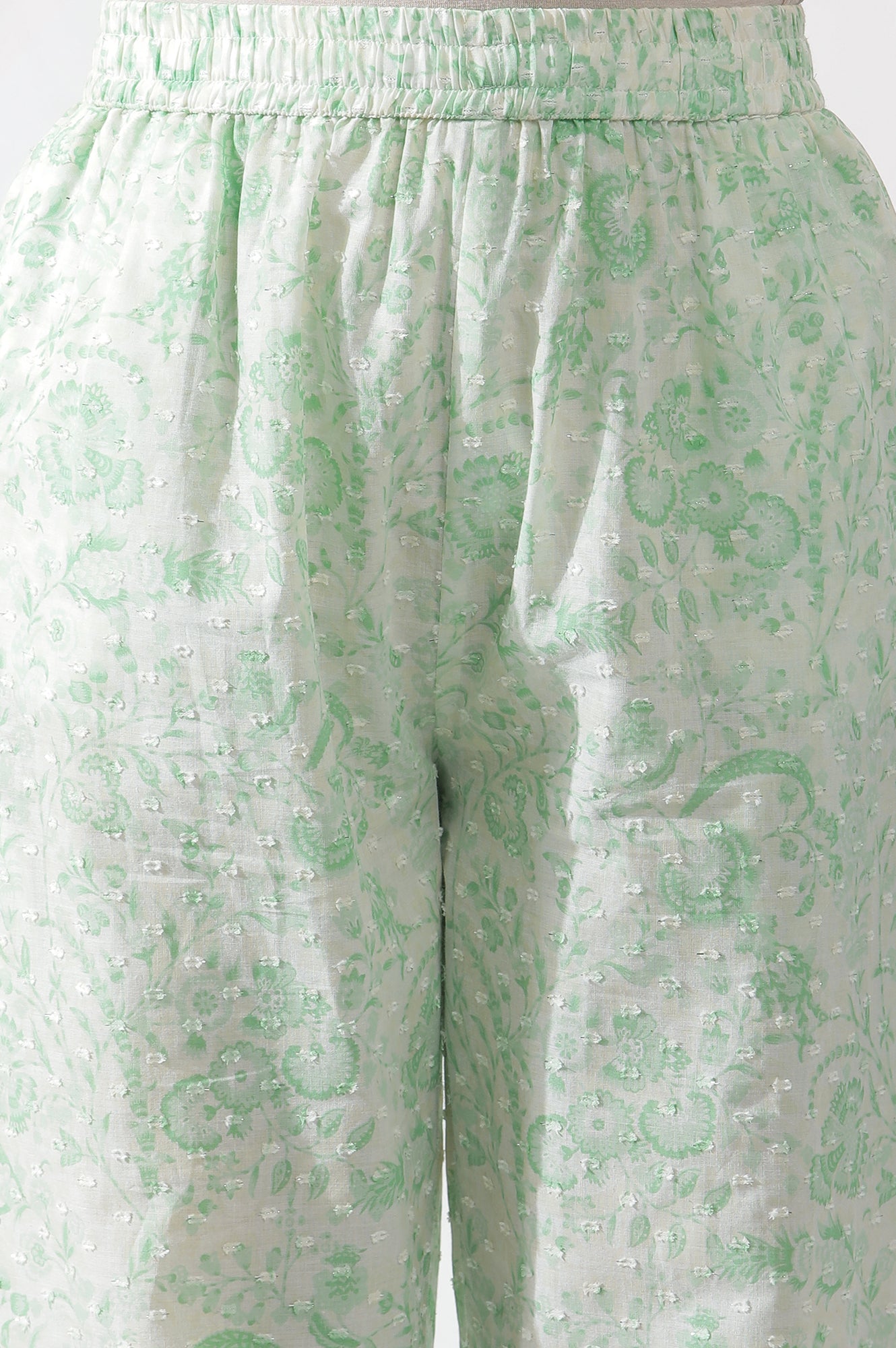 White And Green Floral Printed Kurta, Pants And Dupatta Set