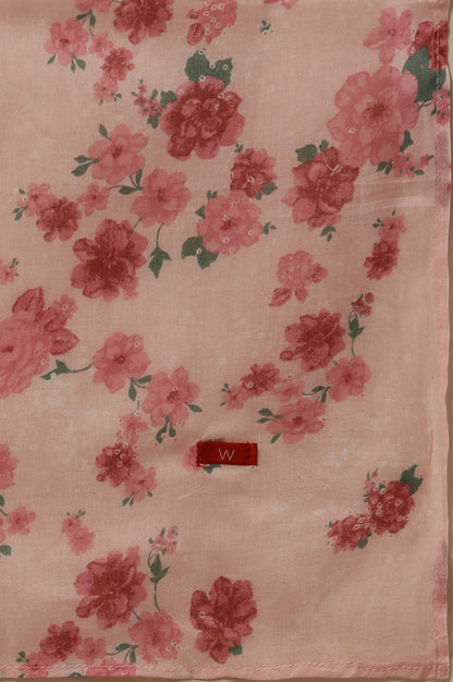 Pink Floral Printed Swiss Dot Kurta, Pants And Dupatta Set