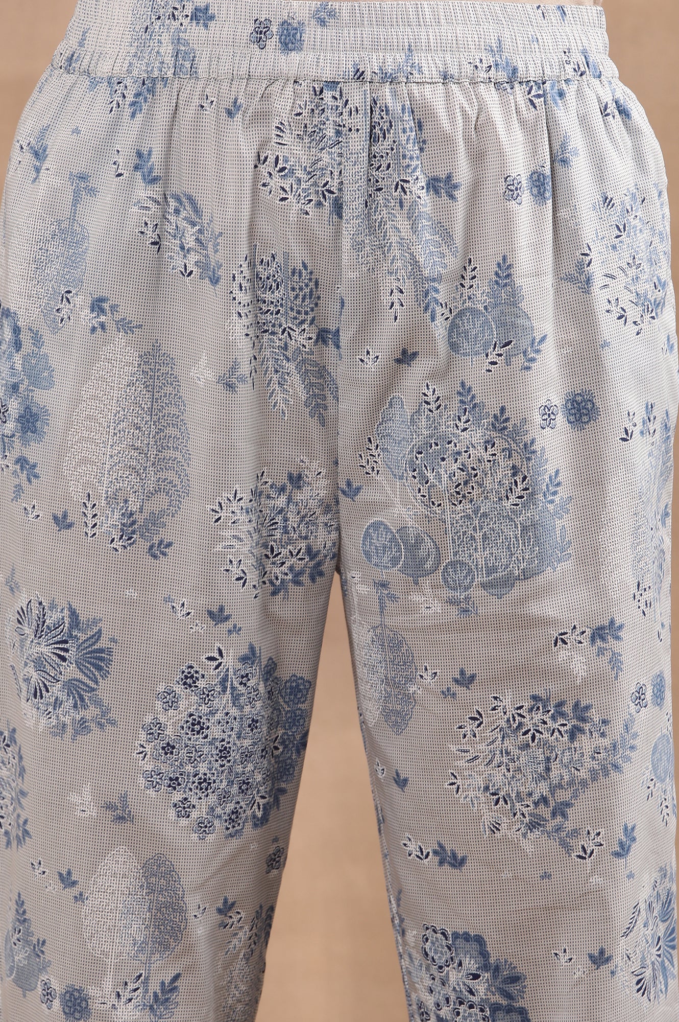 Light Blue Printed Short Kurta And Pants Co-Ord Set