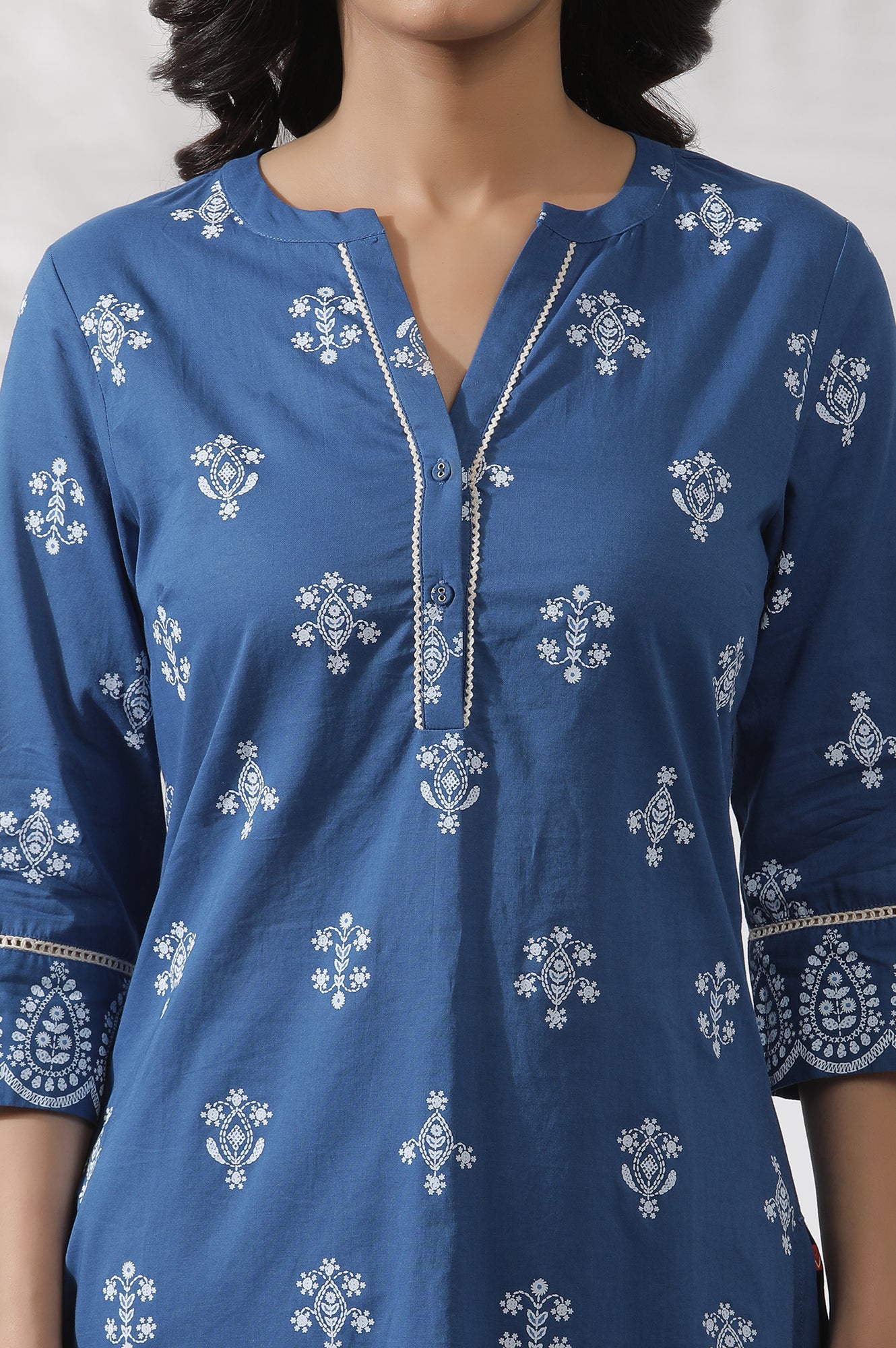 Blue Printed Cotton Kurta And Pants Co-Ord Set