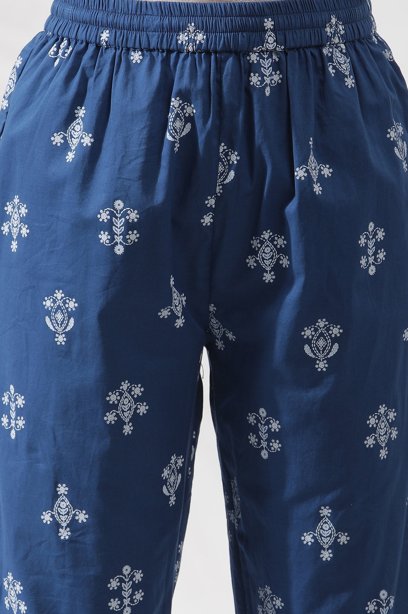 Blue Printed Cotton Kurta And Pants Co-Ord Set