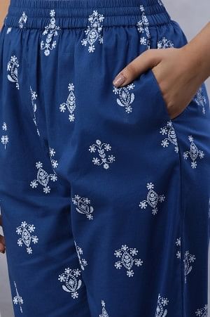 Blue Printed Cotton Kurta And Pants Co-Ord Set