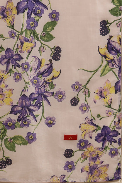 Purple Embroidered A-Line Kurta, Pants And Printed Dupatta Set