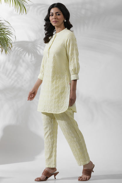 Lime Yellow Short Embroidered Kurta And Pants Set