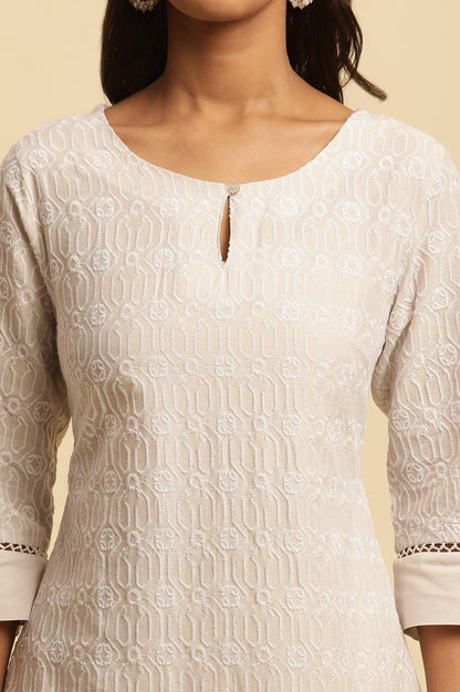 Light Grey Embroidered Cotton Kurta - wforwoman