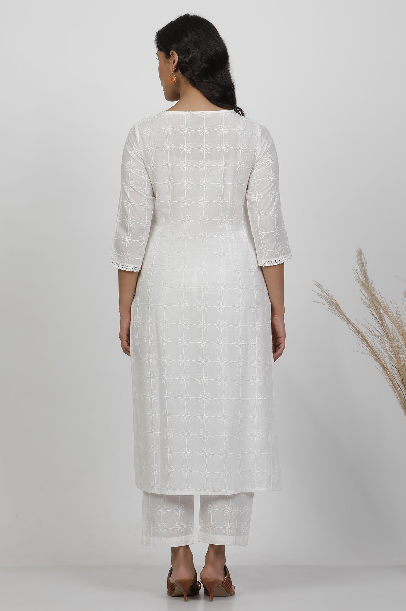 Wite Schiffli Cotton Kurta And Pants Co-Ord Set