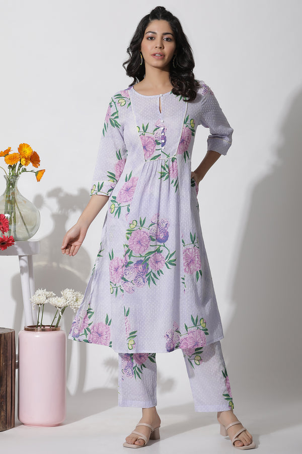 Purple Floral Printed Kurta and Pants Set