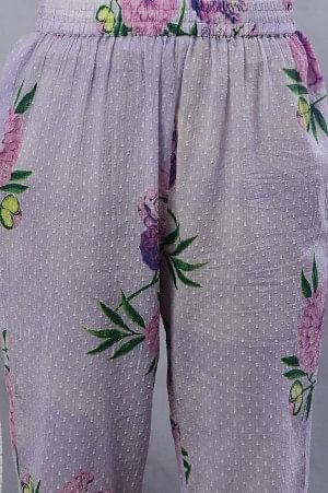 Purple Floral Printed Gathered Kurta And Pants Set