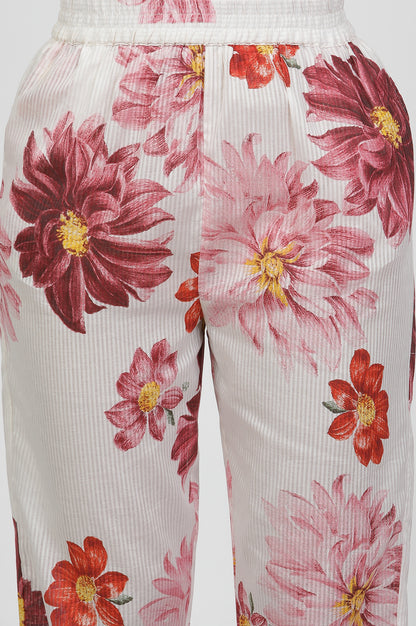 White Bold Floral Printed Kurta And Pants Co-Ord Set