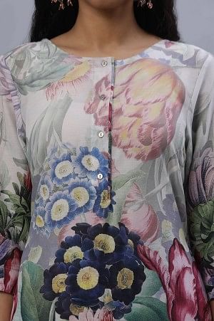 Multi-Coloured Floral Printed Short Kurta And Pants Set